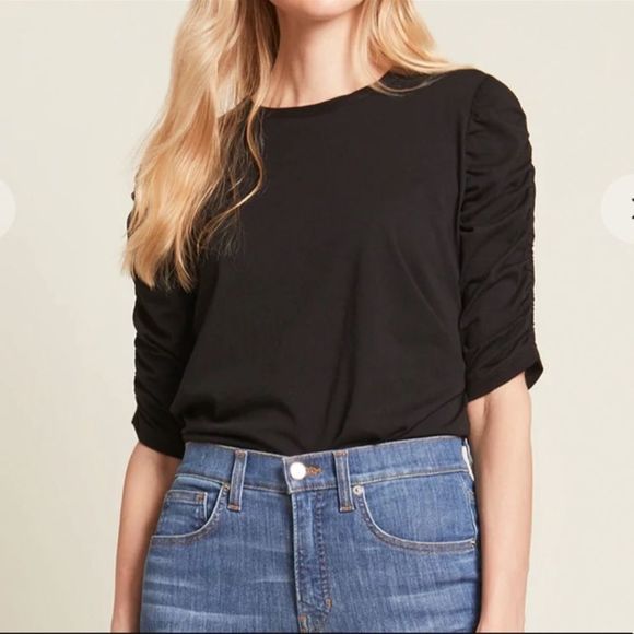 Veronica Beard Tops - Veronica Beard Waldorf Ruched Sleeve Blouse Black Size Medium